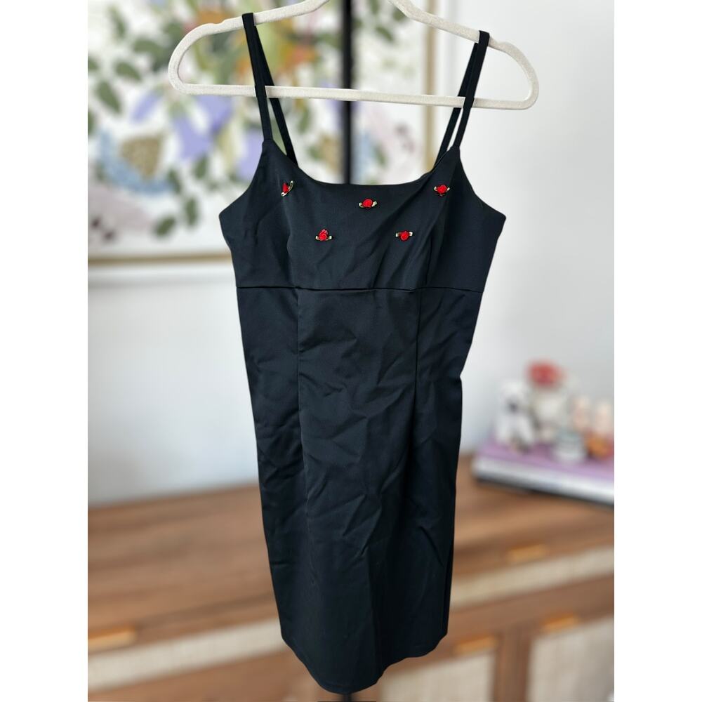 Vintage California Concepts Black Mini Dress with Embroidered Roses Size Small